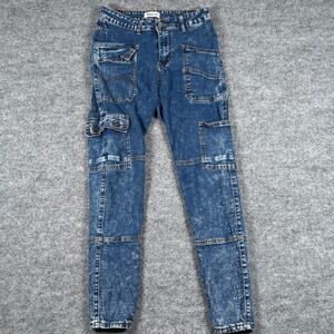 Y2K Retro Size 13 Juniors Tween Acid Wash Cargo Utility Straight Leg Zipper 90s